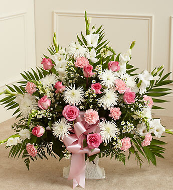 Tribute Pink &amp;amp; White Floor Basket Arrangement