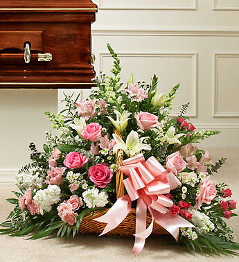 Sincerest Sympathies Fireside Basket-Pink &amp;amp; White